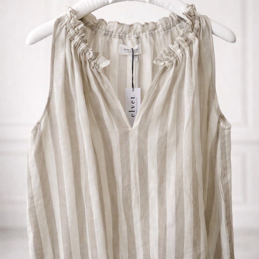 NWT Velvet by Graham & Spencer Erica Striped Linen Tank Top Khaki/White XS